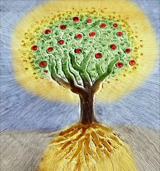 Pintura de David Lynch - Riega la raíz para disfrutar de la fruta