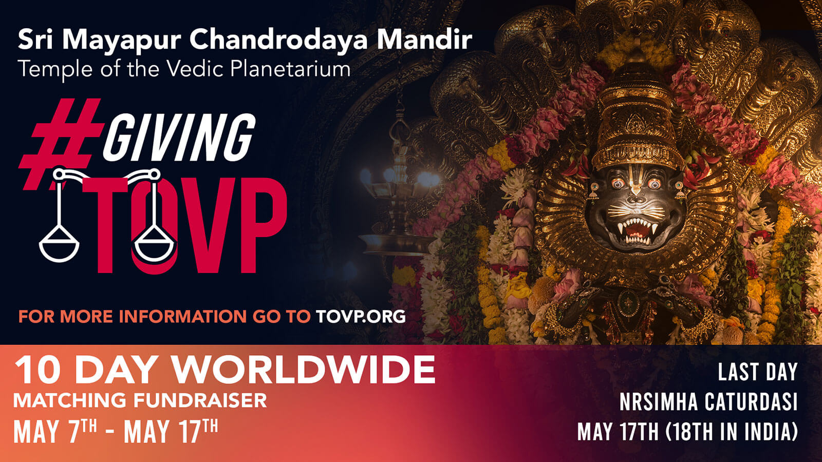 Final Call To Action! Last Day of the #Giving TOVP Fundraiser, May 17th (18th India Time)