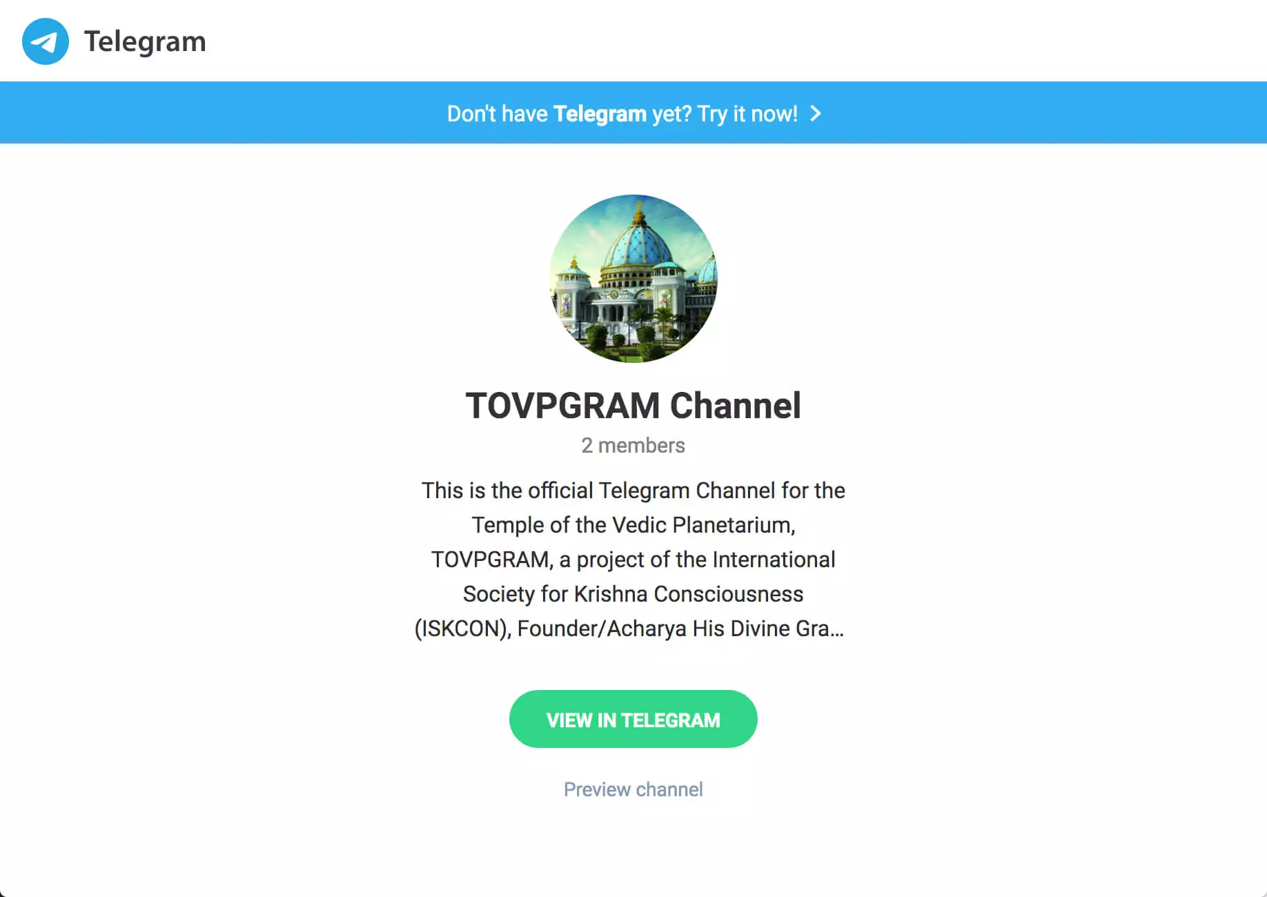 TOVP تطلق Telegram App Channel ، TOVPGRAM