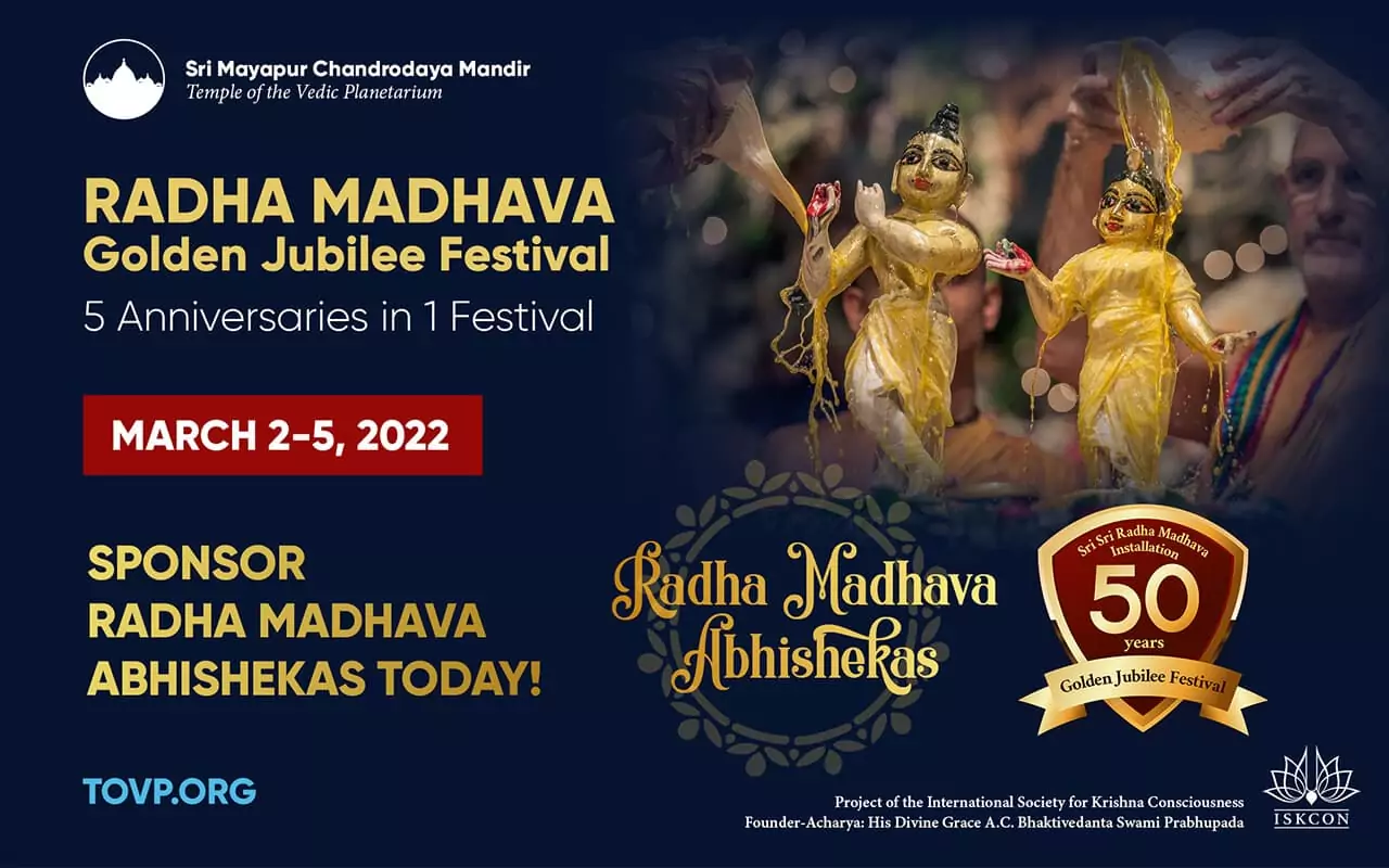 Festival del Jubileo de Oro de Radha Madhava, del 2 al 5 de marzo: Patrocine a Radha Madhava Abhisheka