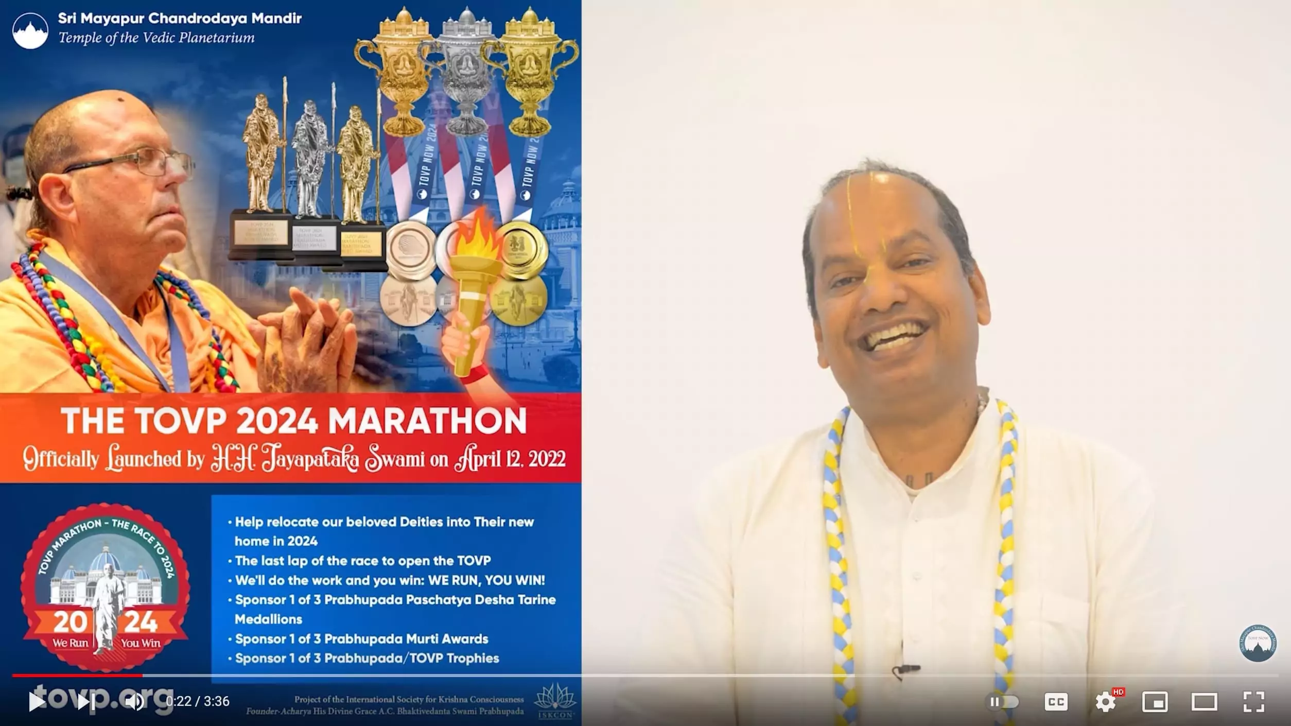 Braja Vilasa habla sobre el maratón TOVP 2024 y la recaudación de fondos equivalente de #GivingToNrsimha de 12 días: 3 de mayo (Akshaya Tritiya) - 15 de mayo (Nrsimha Caturdasi)