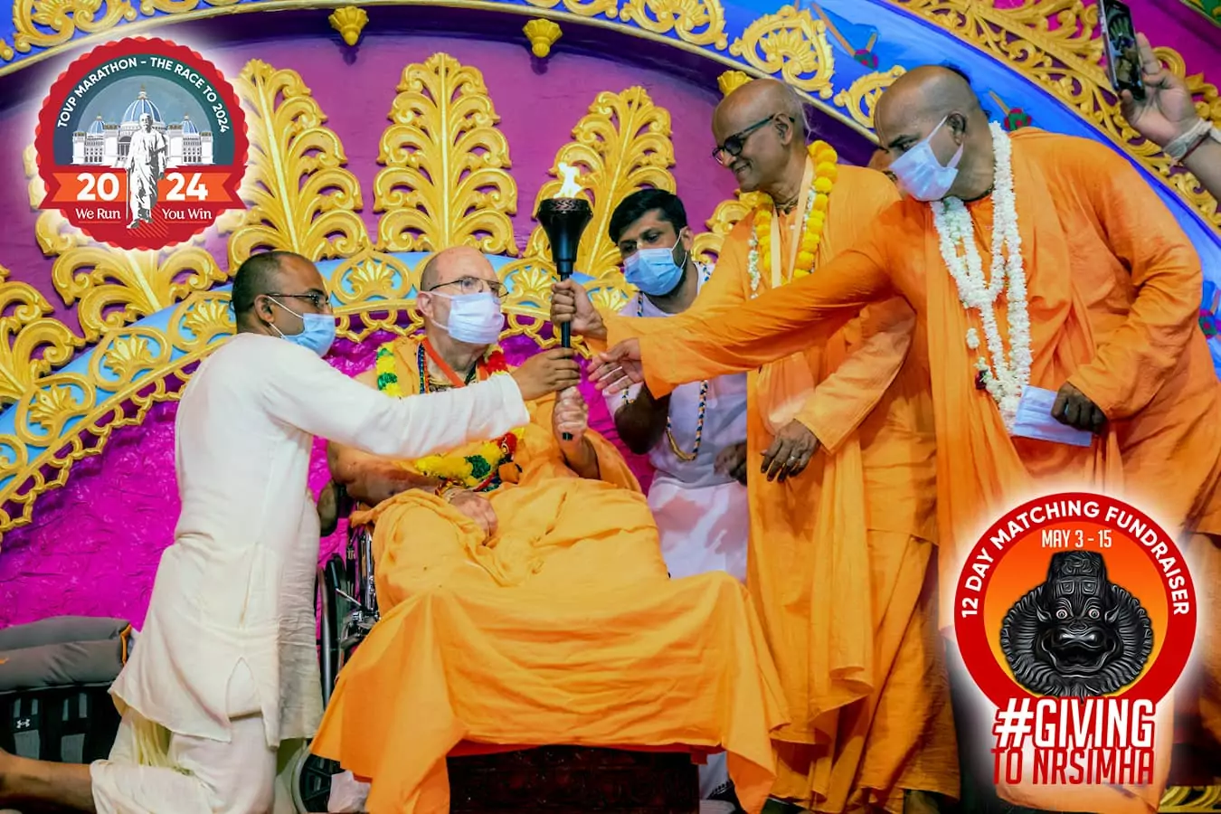 HH Jayapataka Swami acende a tocha da vitória TOVP para lançar a maratona de 2024