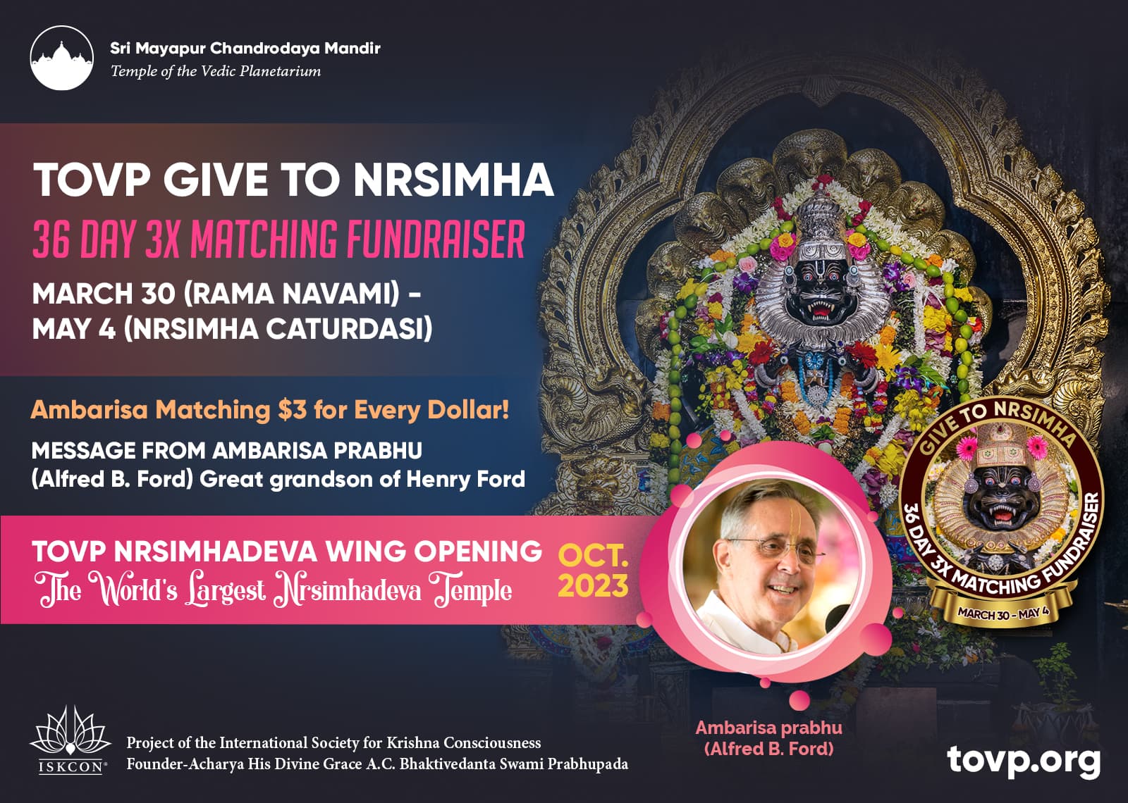 TOVP Give To Nrsimha 36 Day 3X Matching Fundraiser