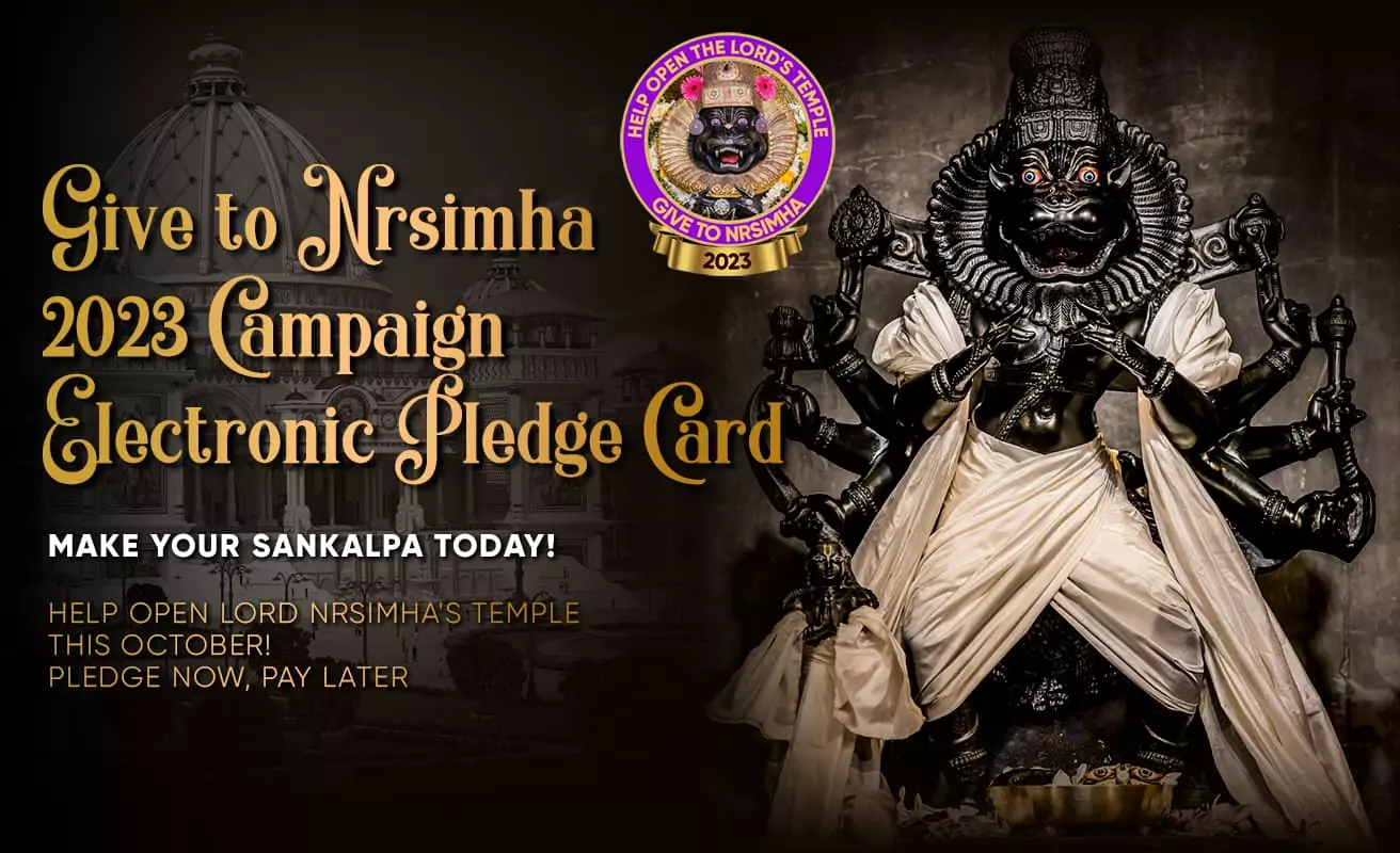 Cartão Eletrônico de Promessa da Campanha Give to Nrsimha 2023 do TOVP – Faça seu Sankalpa HOJE!
