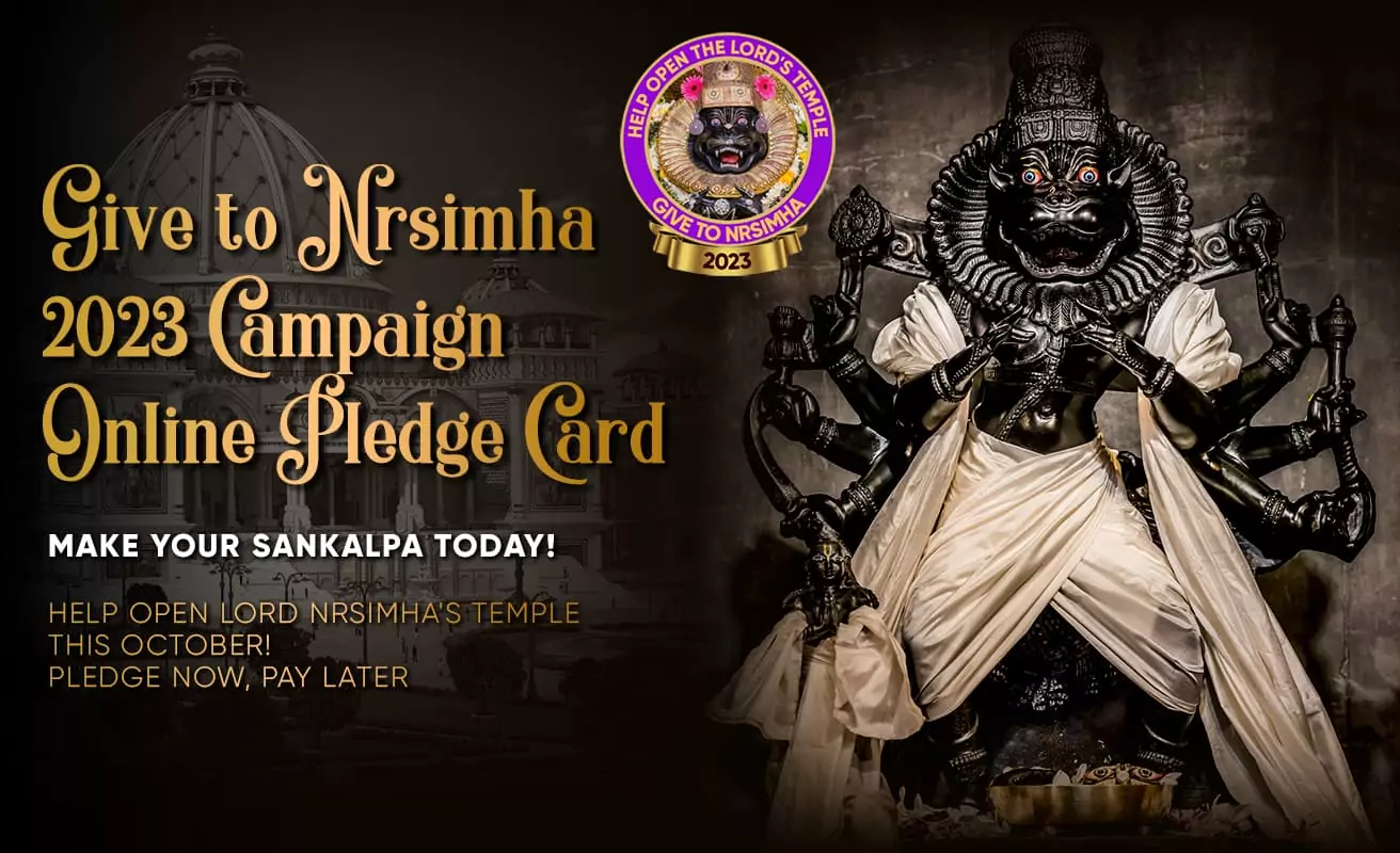 Tarjeta de compromiso en línea de la campaña TOVP Give to Nrsimha 2023